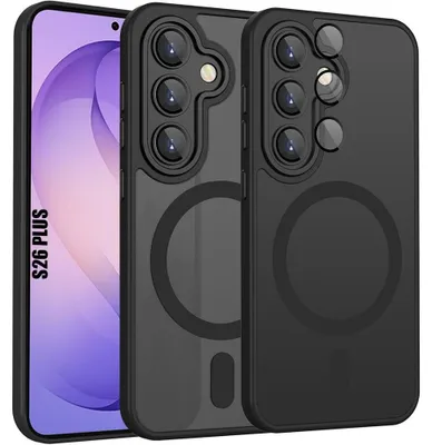 Image de Coque pour Samsung Galaxy S26 Plus, Protection avec Anneau Magnétique et Vitre Caméra - Translucide Noir