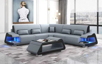 Produktbild von Luxus Ecksofa Ledersofa L Form Sofa Grau Eckgarnitur Wohnzimmer Sofas
