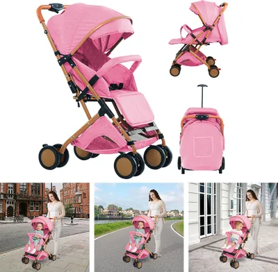 Produktbild von Kinderbuggy Klappbar mit Liegefunktion,Reisebuggy Kinderwagen für Baby 0-3 Jahre,Einhand Faltbar Buggy mit Sicherheitsgurt Rosa