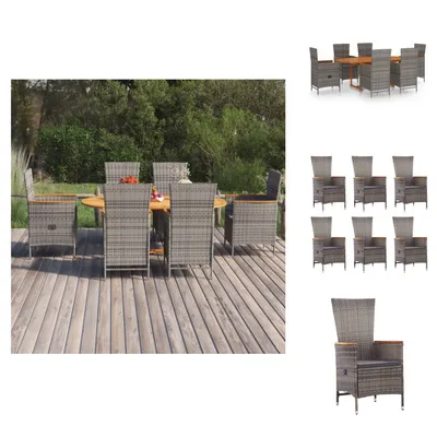 Produktbild von vidaXL 7-tlg. Garten-Essgruppe Poly Rattan Grau -  Gartenmöbel-Sets