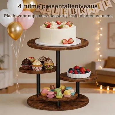 Imagen del producto de Estante giratorio para cupcakes, con 4 niveles, de diámetros de 30 cm y 20 cm, y una altura de 32,5 cm, ideal para fiestas