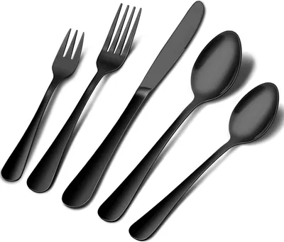 Produktbild von Schwarz,Besteck,Set,10-teilig,Edelstahl,Stahl,Besteck,Besteck,Set,,Messer,Gabel,Löffel,Besteck,,Spiegel,Finish,,Glatt,Rand,,Service,Für,2,,Spiegel,Poliert ,(Schwarz)