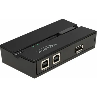 Produktbild von DeLOCK USB 2.0 Switch für 2 PC an 1 Gerät, 0,48 Gbit/s, Schwarz, Kunststoff, 106 mm, 56 mm, 25 mm