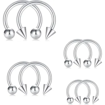 Produktbild von Hufeisen Nasenring Piercing 16G Chirurgenstahl 8er Set Silber 6-12mm für Damen & Herren