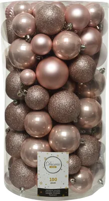 Produktbild von Rolle mit 100 rosa Weihnachtskugeln aus Kunststoff
