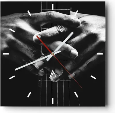 Produktbild von Wanduhr - Quadrat - Glasuhr - Gitarre Musiker Musik - 40x40cm - Schleichendes Uhrwerk - Lautlos - zum Aufhängen bereit - Dekoration Modern - Wanddekoration aus Glas - C3AC40x40-4960
