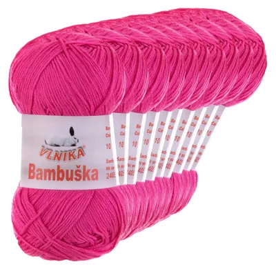 10 x 50g Häkelgarn Bambuska Sommergarn Strickgarn Baumwolle Viskose unifarben, pink