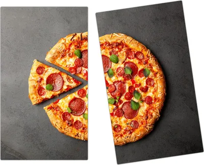 Produktbild von Spritzschutz Herdabdeckplatte Schneidebrett aus Glas Pizzaschnitte 2-Teilig (60x52cm)