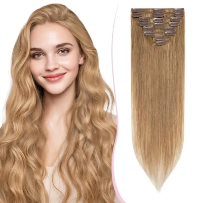 Produktbild von Remy Clip in Extensions Echthaar 40cm Glatt 8 Stück 65g 27#Blond Schattiert