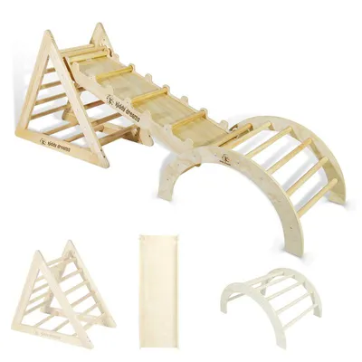 Produktbild von Kletterdreieck mit Rutsche und Kletterbogen ab 1 Jahr 6-in-1 Klettergerüst Indoor Pikler Holz für Kinder
