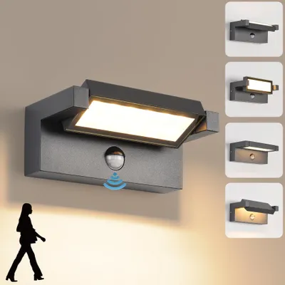 LED-Wandlampe mit Bewegungsmelder, 22 W, IP65, 3000 K, dunkelgrau