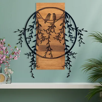 Obrázek produktu pro Wallity, Birds In Love 2, Dekorativní dřevěný doplněk na zeď, 100 % KOV, černý, 63,3 x 65 cm