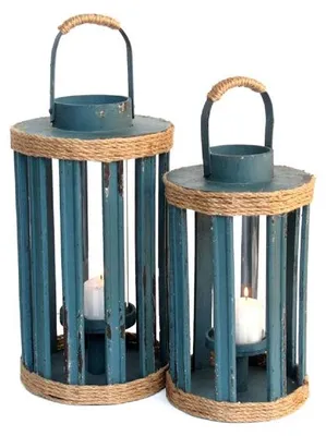 Produktbild von Blaue Holzlaterne, 24,5 x 24,5 cm, Höhe 56 cm, mit Kerzenhalter aus Glas