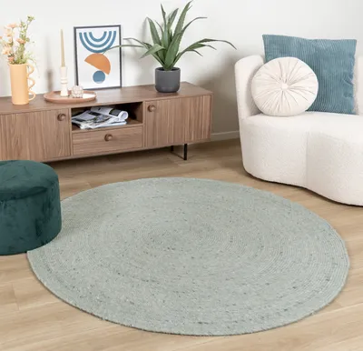 Produktbild von Volero - Wollteppich Rund - Wise Grün 411 - Ø 100 cm - Wohnzimmer, Esszimmer, Schlafzimmer - Ländlich, Skandinavisch