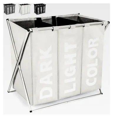 Produktbild von Wäschesortierer mit 3 Fächern, 100L, faltbar und abnehmbar, Beige