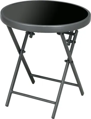 Obrázek produktu pro Outsunny skládací stolek, skládací stolek ze skla, malý kempingový stolek, kulatý rozkládací stolek balkonový stolek na balkon terasu obývací pokoj kancelář