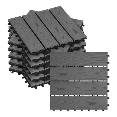Produktbild von WOLTU WPC terasové dosky vzhľad dreva terasové dosky v podlahovej krytine s klik systémom, na terasu a balkón 30x30 cm v sade sivá (11 kusov / 1 m²)