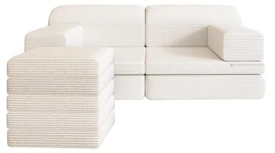 Image de HOME DELUXE Canapé de jeu LIV avec blocs empilables - Velours côtelé beige I Canapé de jeu pour enfants, canapé de jeu avec toboggan, canapé pour enfants avec blocs empilables, canapé de jeu multifonctionnel, meubles créatifs pour enfants, siège modulaire pour enfants, canapé pour chambre d'enfant, canapé pour enfants à partir de 18 mois, canapé de jeu pour enfants, canapé pour enfants lavable, meubles pour enfants sûrs, canapé de jeu extensible, canapé pour enfants robuste, meubles de jeu pour tout-petits,