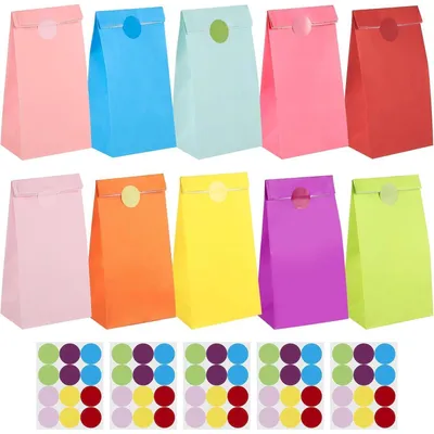 Produktbild von Papiertüten Klein 50 Stück Bunt Flachboden Kraftpapier 18x9x5.5cm Mitgebsel Candy Tüten