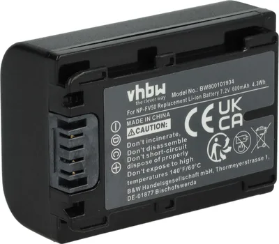 Produktbild von vhbw Akku Ersatz für Sony NP-FV40, NP-FV50, NP-FV30 für Videokamera Camcorder (600 mAh, 7,2 V, Li-Ion) + Infochip
