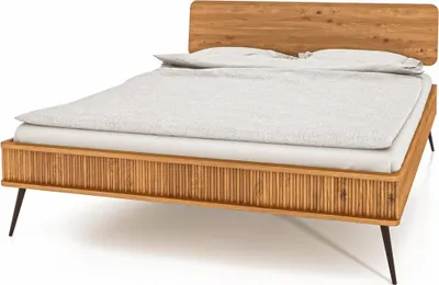 Produktbild von Bett Tula 1 Sonderlänge 200x220 Wildeiche massiv Holzkopfteil und Metallbeine