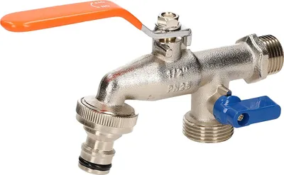 Produktbild von KOTARBAU® Doppel-Kugelauslaufhahn mit Schlauchanschluss 1/2" und 3/4" als Außenzapfstelle