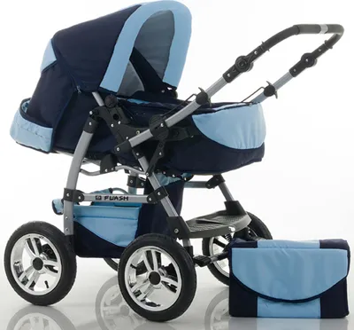 Produktbild von Kinderwagen-Set Flash 2 in 1 in Navy-Hellblau - 14 Teile - in 18 Farben erhältlich
