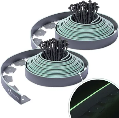 Produktbild von VOUNOT® Flexible Rasenkante Kunststoff, mit 60 Erdanker, Länge 20m Höhe 6cm, Grau und Hellgrün