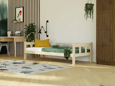 Produktbild von Einzelbett mit Kopfteilen FENCE 2-in-1 aus Holz 140x200 cm Hellgrau