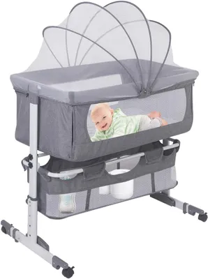 Productafbeelding van Babybed met matras voor de geboorte, cododo babybed, hoogteverstelling, evolutionaire cododo babybed, 92 x 58 x 70-87 cm, grijs