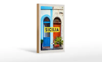 Produktbild von Holzschild Reise 12x18 cm Sizilien Architektur Mittelalter Blume
