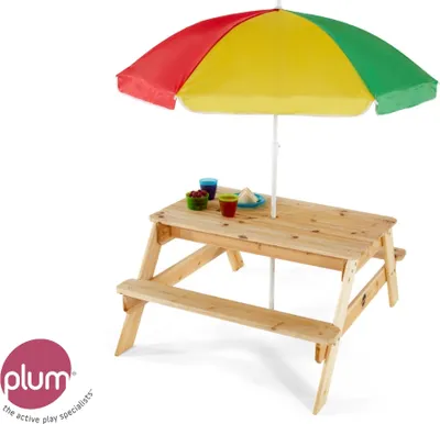 Immagine prodotto di Tavolo da picnic per bambini con ombrellone - legno - natura