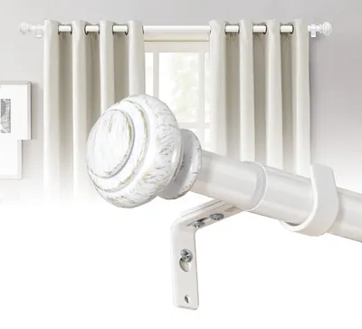 Produktbild von Elzusha – Verstellbare Gardinenstange, weiß, 76-230 cm – Korrosionsbeständiges Eisen – 25 mm Durchmesser