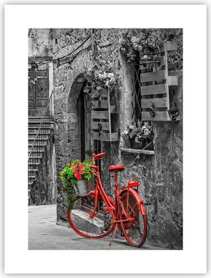 Produktbild von Poster - Poster ohne Rahmen - Rot Fahrrad Allee - 30x40 cm - Wand Bild - Wanddeko - Wandbilder - Kunstposter - Wandposter - Bilder - Kunstdruck - Wanddekoration - Wandbild - P2XPA30x40-4410