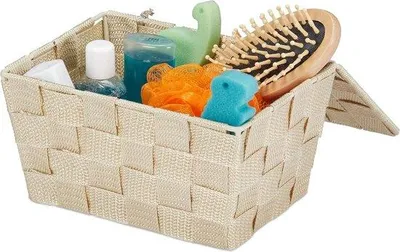 Productafbeelding van Famanu opbergmand met deksel - badkamermand - 18 liter - kunststof - beige