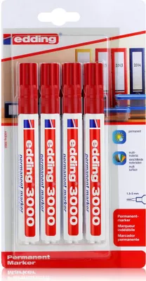 Produktbild von edding 3000 Permanent Marker 4er rot Spitze 1,5-3mm wasserfest (1er Pack)