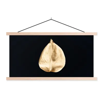 Produktbild von MuchoWow® Textilposter Blätter - Schwarz und Gold - Schwarz - Gold - Luxus 60x30 cm mit holzfarbenen Rahmen - Dekoration