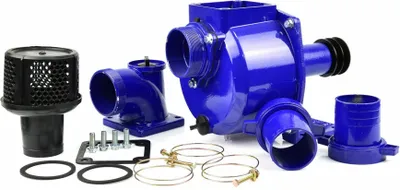 Produktbild von Hochleistungs-Wasserpumpe mit Keilriemenantrieb, 3"-Motorpumpe für Schmutzwasser, mit Zubehör und hoher Förderkapazität bis 55 m³/h.