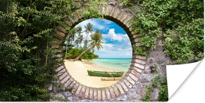 Produktbild von MuchoWow® Poster Strand - Palme - Aussicht - Kanu 120x60 cm - Bild