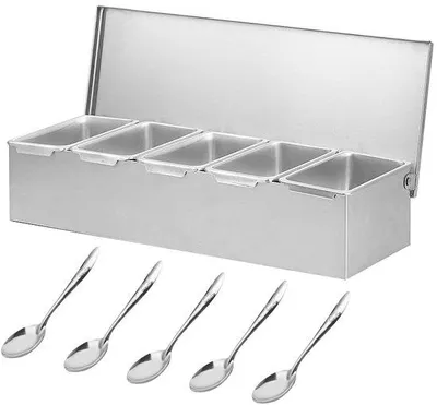 Image de Boîte en acier inoxydable pour accessoires à pizza, avec couvercle et cuillère