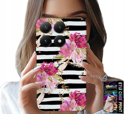 Produktbild von Etui Do Xiaomi 17 - Kwiatki W Czarno - Białe Paski Wzory