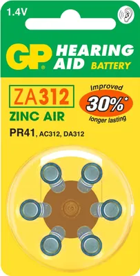 Produktbild von GP Batteries Hearing Aid ZA312, Einwegbatterie, PR41, Zink-Luft, 1,4 V, 6 Stück(e), 3,6 mm
