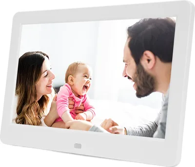 Zdjęcie produktu dla 10-calowa cyfrowa ramka na zdjęcia, do montażu na ścianie, zdalne sterowanie, obraz 1920 x 1080 HD do reklam wideo, biała, wtyczka UE, 110-240 V