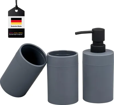 Produktbild von bremermann Bad-Accessoires Set SAVONA 3tlg. mit Soft-Touch Oberfläche, 1x Seifenspender, 2x Becher, Kunststoff grau
