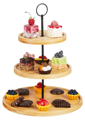 3-stufige Etagere aus Bambus, Ø 28 cm, Höhe 36 cm, natur/schwarz