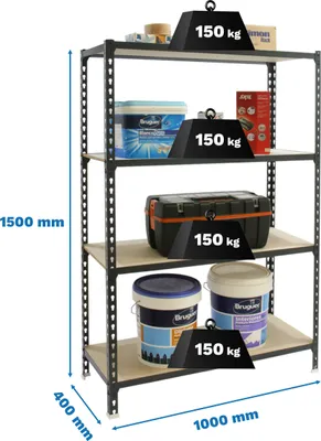 Immagine prodotto di MADERCLICK PLUS 4/400 1500 Scaffalatura metallica ANTRACITE/MADEIRA