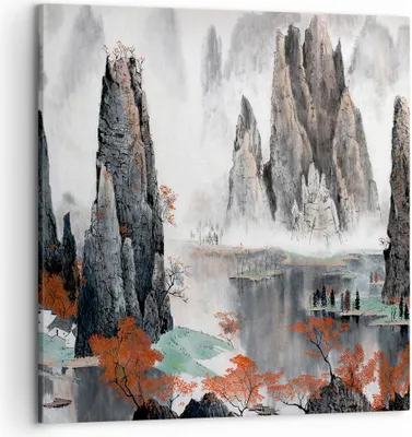 Produktbild von Bild auf Leinwand - Leinwandbild - Berge Märchen Nebel - 50x50cm - Wand Bild - Wanddeko - Wandbilder - Leinwanddruck - Bilder - Kunstdruck - Wanddekoration - Leinwand bilder - Wandkunst - AC50x50-3887