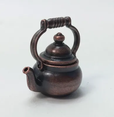 Produktbild von Miniatur Teekanne aus Metall. Für 1:12 Puppenstuben Höhe ohne Griff 2,5 cm