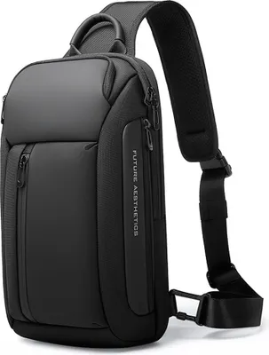 Produktbild von OKWISH Herren Diebstahlsichere Brusttasche Umhängetasche, Anti-Diebstahl-Sling-Schulter-Umhängetasche Rucksack Wasserdichte Schultertasche mit USB-Ladeanschluss Schwarz