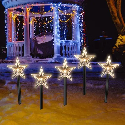 Produktbild von Ikodm 5 x Gartenstecker für die Weihnachtsdekoration auf dem Balkon warmweiß mit Zeitschaltuhr 6/18 h Leuchtstäbe
